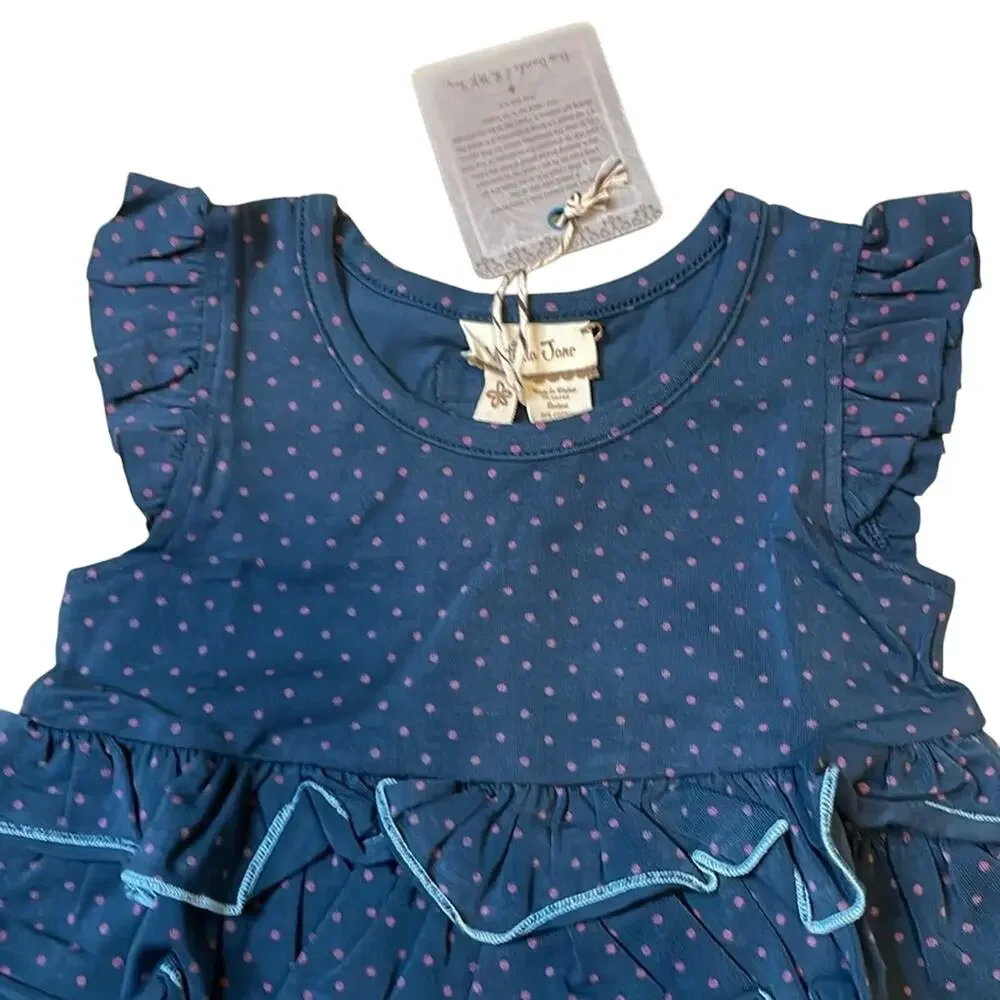 Matilda Jane Baby Girl Lizzy Flutter sleeve Top Ruffles Polka Dots Navy 12 mo
